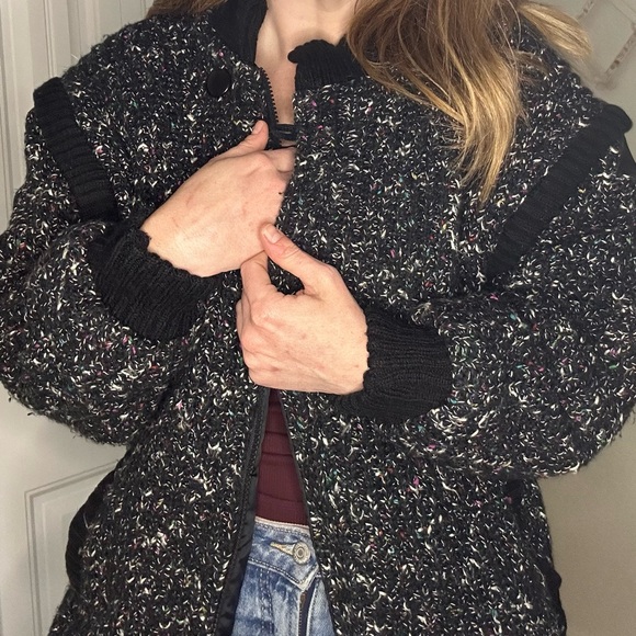 Vintage 90s Karizma Black Speckled Wool Bomber Jacket (Size S/M) - Picture 3 of 15